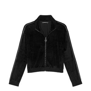 VICTORIAS SECRET WOMENS VELOUR DIAMENTE FULL ZIP TRACK JACKET SZ L  BLACK
